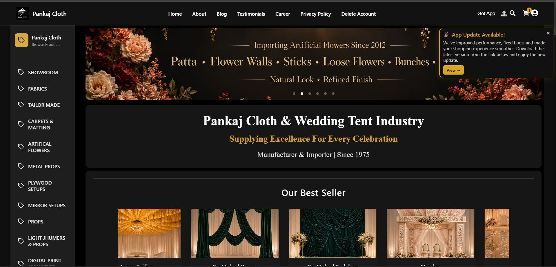 Pankaj Cloth Website landing page