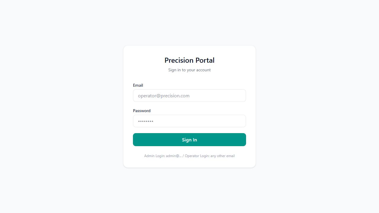 Precision Components ERP landing page