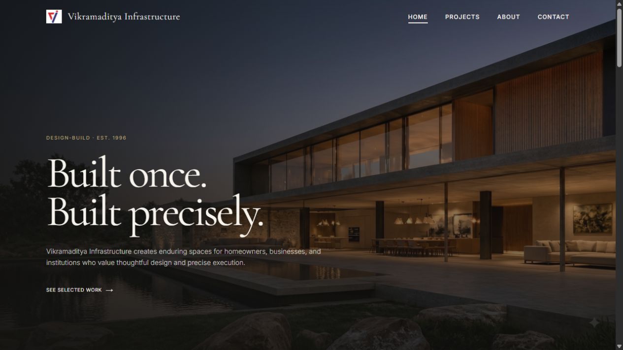 Vikramaditya Infrastructure landing page